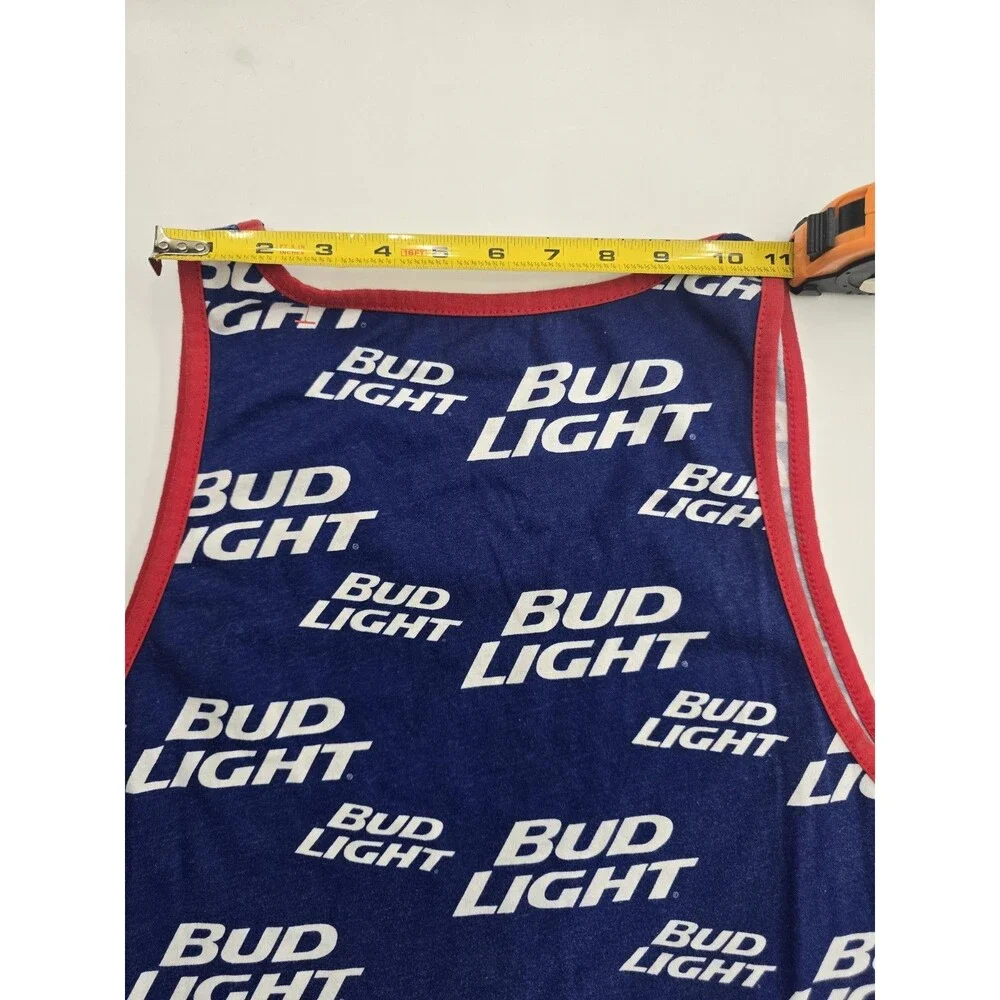 Bud Light Beer Men's Tank Top All Over Print Logo Blue Red Trim Size XL 46/48